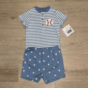 Blue & White Striped Baby Bodysuit + Baseball Shorts Set Little Me